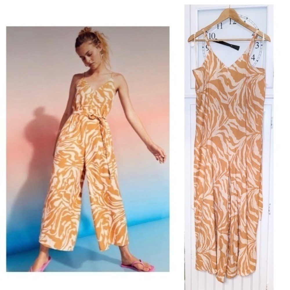 Zebra Print Jessica Simpson Orange & Cream Jumpsuit Size Large